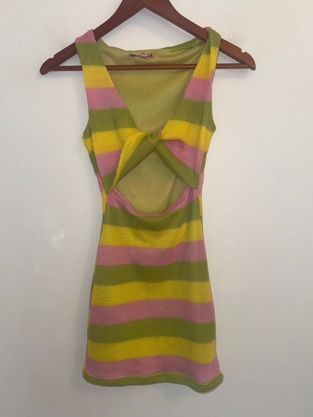 Bailey Rose Twist Front Cutout Mini Dress Striped Knit Pink Green XS - Picture 2 of 11